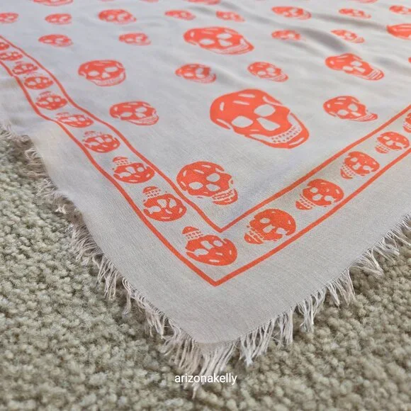 Alexander McQueen Skull Scarf Orange Peach Pink - Picture 5 of 12